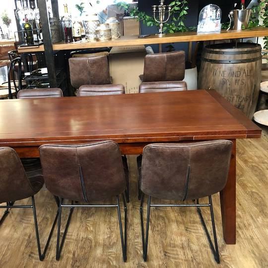 Oak Double End Extension Table Royal Oak + 6 Amalfi Leather Dining Chair Set